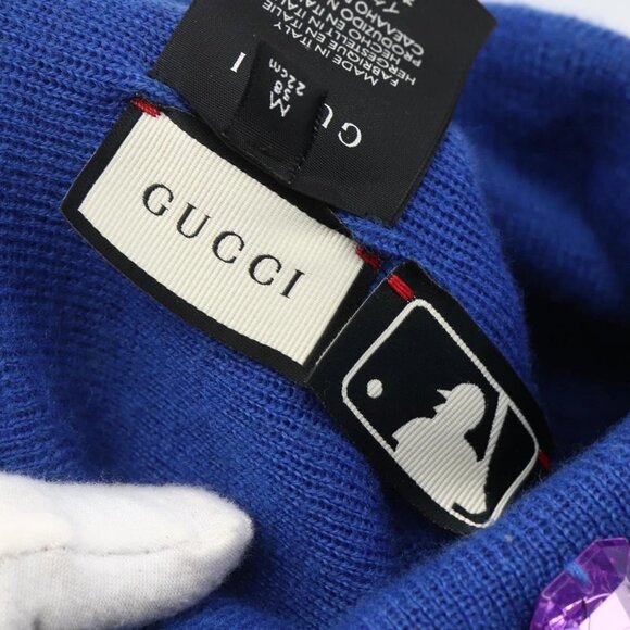 GUCCI NY Knitted Fabrics Hat Wool Blue Auth am10088V main image 13